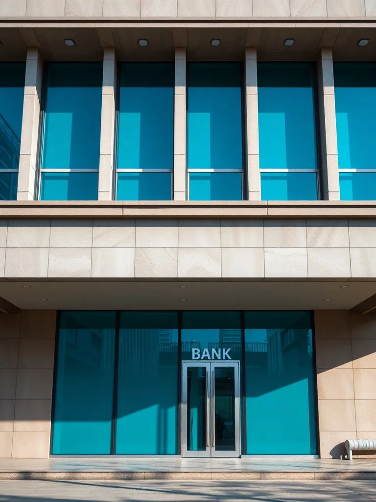 A high-quality architectural photo of a modern bank building