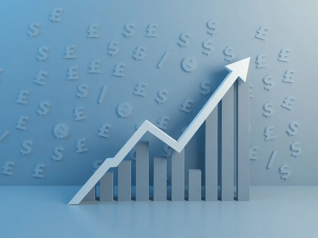 A professional, minimalist 3D financial chart showing a risi
